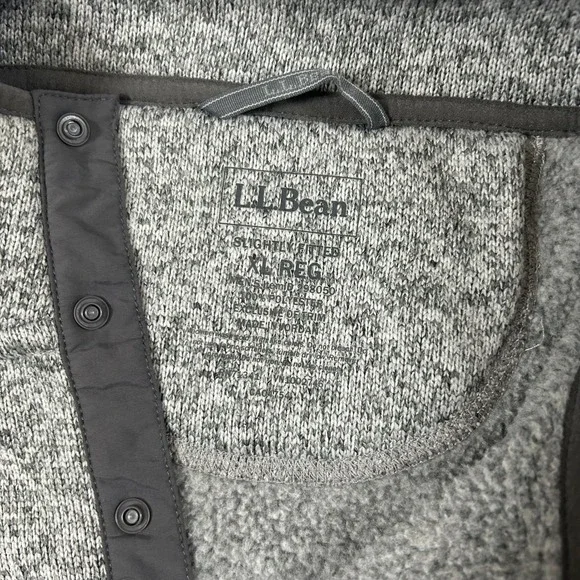 LL Bean Sweater Mens XL Gray Slightly Fitted Fleece Pullover T-Snap Mock Neck - Picture 4 of 7